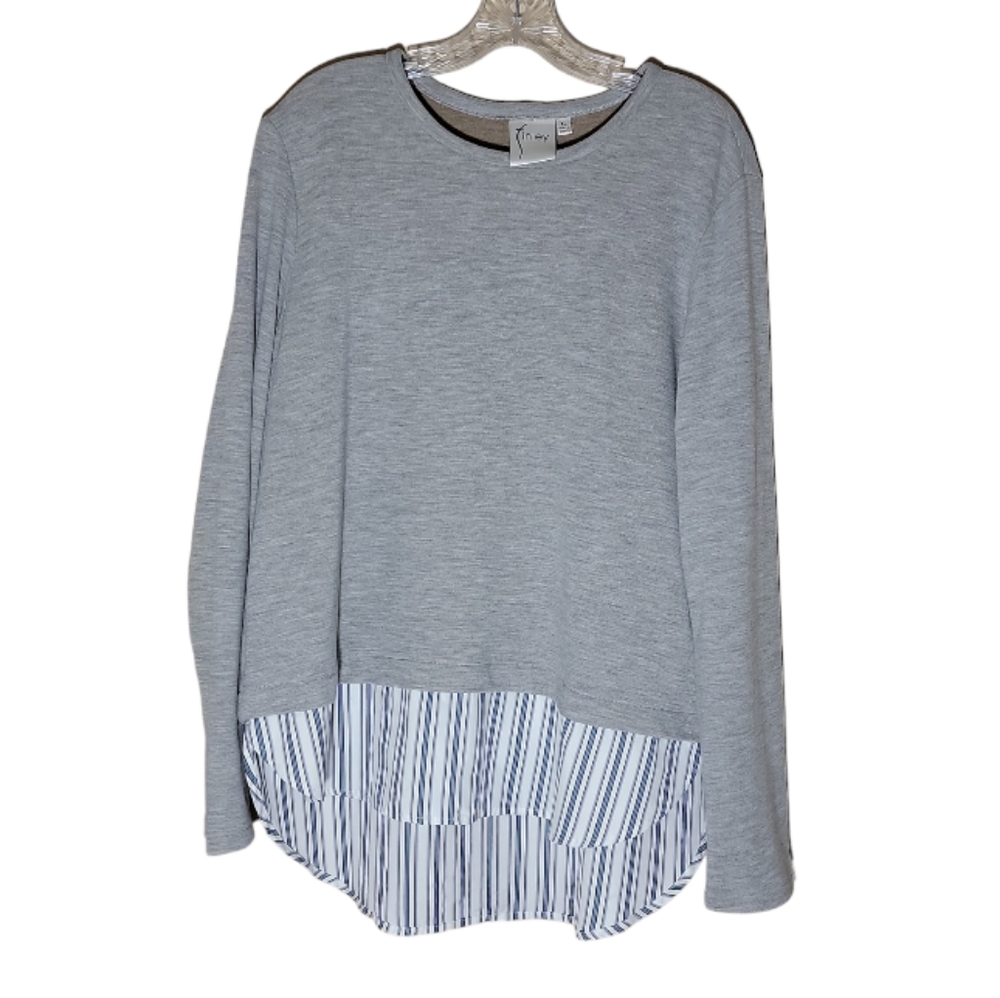 Finley gray crew neck sweatshirt with stripe shirt tail size XL